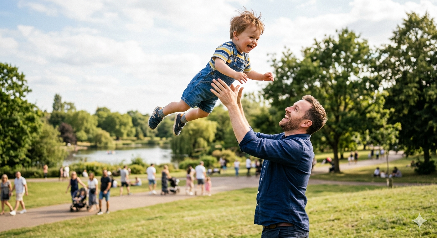 Padre jugando con su hijo - Familia protegida